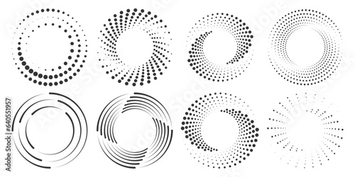 Set of halftone round dotted frames. Design element for frame, logo, web pages, prints, posters, template.