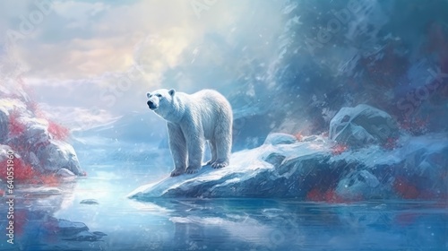 Polar Bear in Arctic Landscape showcasing the harshness of its environment. AI generated