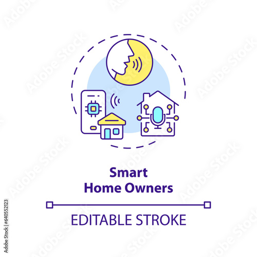 2D editable smart home owners thin line icon concept, isolated vector, multicolor illustration representing voice assistant.
