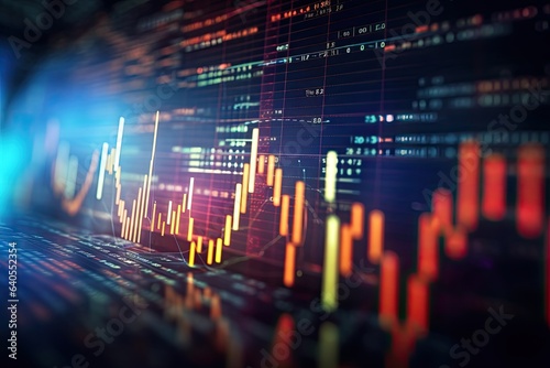 financial stock market graph on technology abstract background. Finance and investment concept. abstract stock market data on digital screen, closeup with selective focus and bokeh, AI Generated