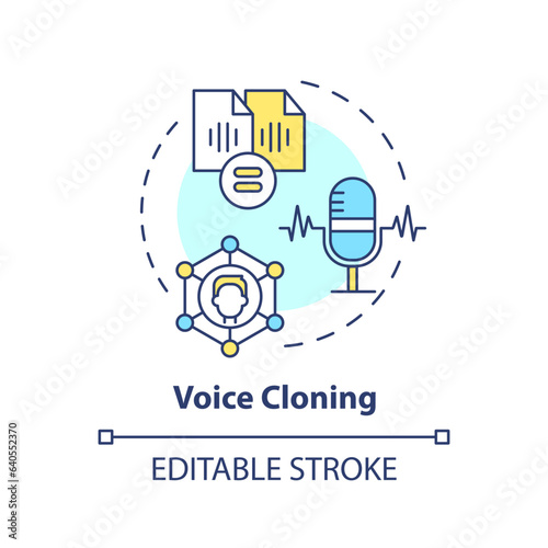 2D editable voice cloning thin line icon concept, isolated vector, multicolor illustration representing voice assistant.