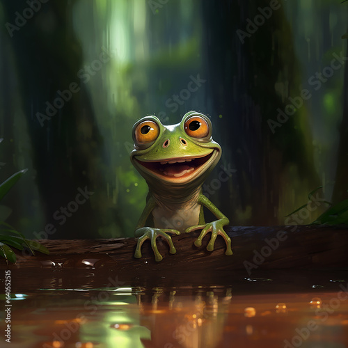 Smiling toad, frog. AI generation..