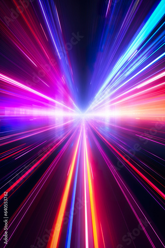 Abstract futuristic background high speed straight lines and bokeh glowing neon moving. Speed of light futuristic travel concept. Fantastic wallpaper
