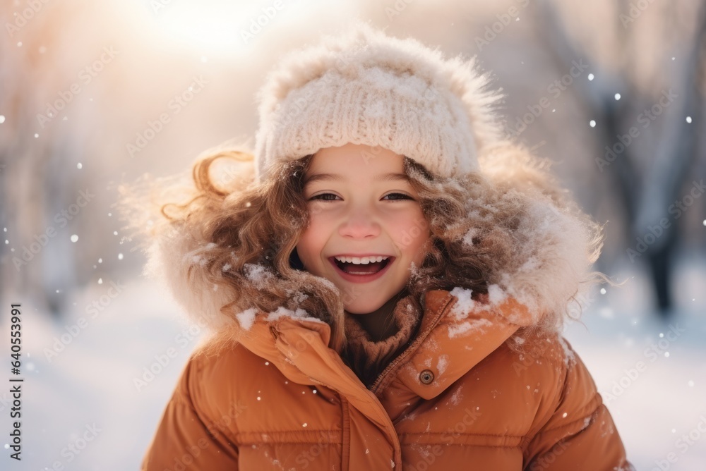 Happy child outside in the winter sunny weather Happy child outside in the winter sunny weather
