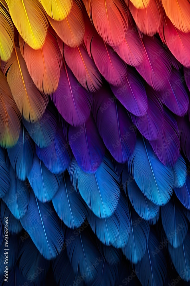 colorful feathers background with visible components quill, shaft and barb colorful feathers background with visible components quill, shaft and barb