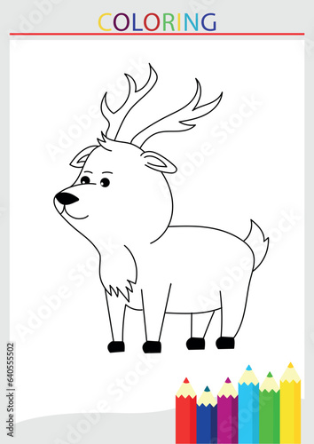 Children's coloring page mountain deer full line drawing vector illustration