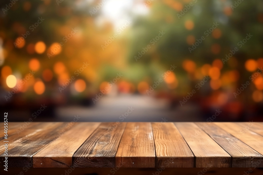 Empty dark wooden table in front of abstract blurred bokeh background of restaurant . can be used for display or montage your products.Mock up for space Empty dark wooden table in front of abstract blurred bokeh background of restaurant . can be used for display or montage your products.Mock up for space