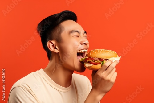 Surprise Asian Man Eats Burger