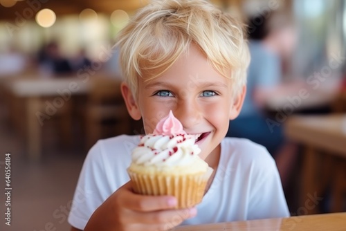 Surprise Boy Eats Cupcakes In In Desert Cafe