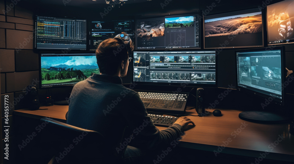 The editor is editing the video at the computer The editor is editing the video at the computer