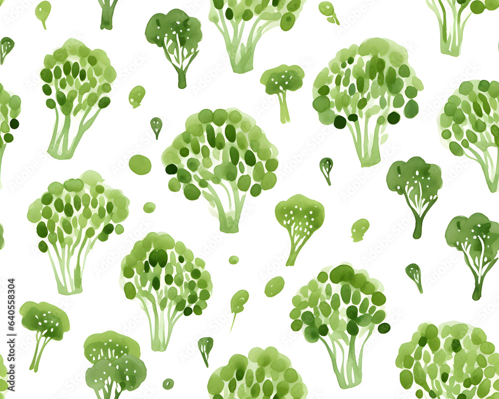 Broccoli watercolor hand drawn seamless pattern Broccoli watercolor hand drawn seamless pattern