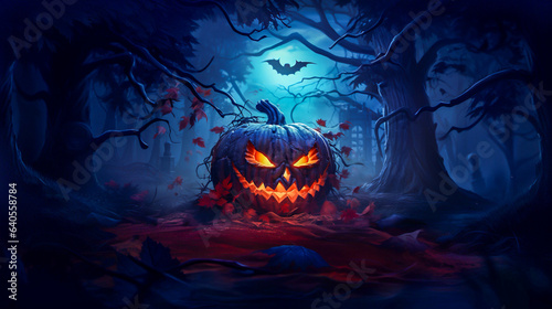 halloween pumpkin in the night, Illustration background