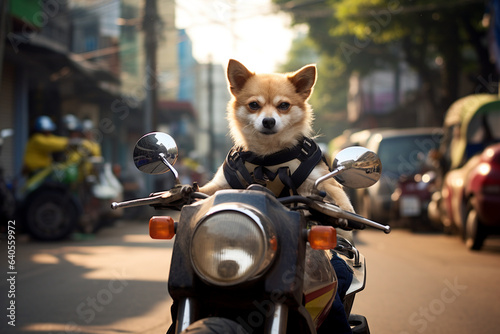 cute dog riding a motorbike © Salawati