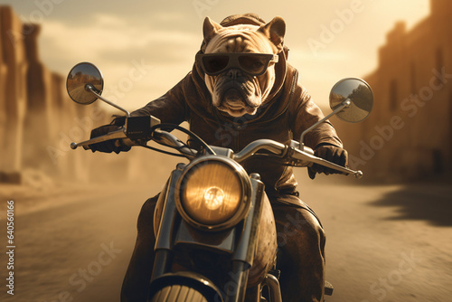 cute dog riding a motorbike