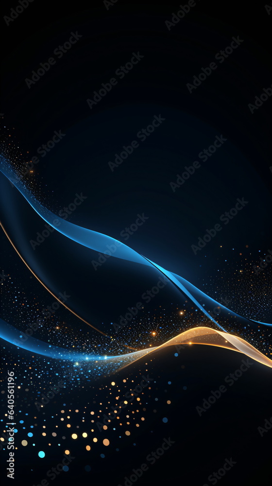 Dark blue abstract background with flowing particles. Abstract Waving Particle Technology Background Design. Digital future technology concept for graphic poster web page PPT background.Generative ai