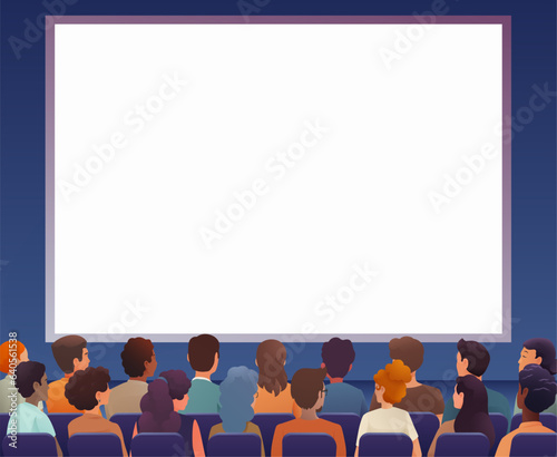 An audience of people at a presentation or in front of cinema movie screen