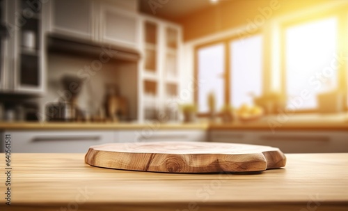 Vintage charm. Blank wooden table in kitchen. Nostalgic nook. Old wooden kitchen table in focus. Back to basics. Natural wood texture on empty table