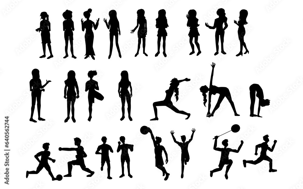 Shadow people in various gestures,vector silhouettes of men and a women Shadow people in various gestures,vector silhouettes of men and a women