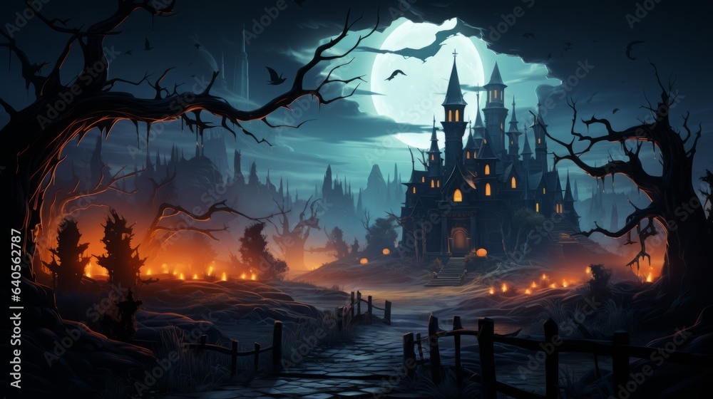 Whimsical Halloween 3D Background with Cute Characters.