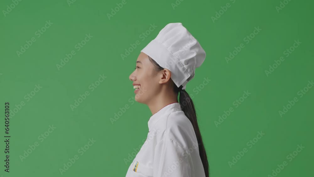 Side View Of Asian Woman Chef Walking In The Green Screen Background Studio
Side View Of Asian Woman Chef Walking In The Green Screen Background Studio