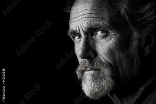 Intense close-up of white male in black and white. Photo generative AI
