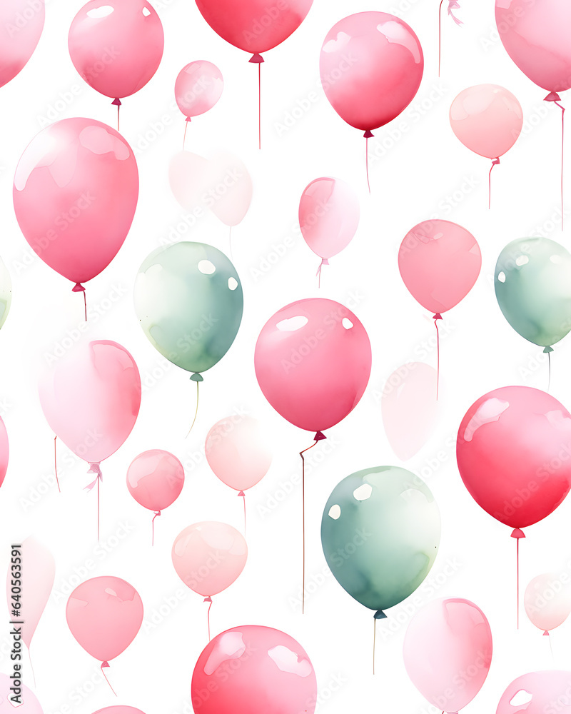 Watercolor colorful balloons seamless pattern 