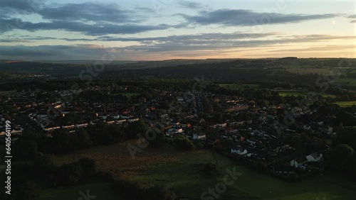Establishing Drone Shot Over Calverley Village at Golden Hour Sunrise photo