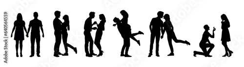 Romantic couple various poses vector silhouettes set collection.
