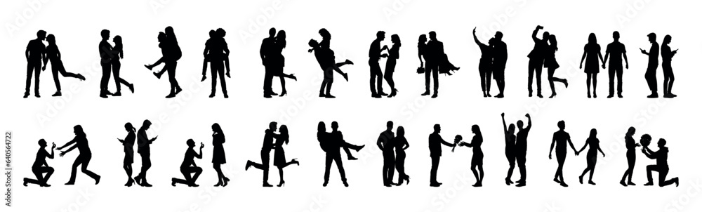 Couple portrait with various romantic poses vector silhouette set collection. Couple portrait with various romantic poses vector silhouette set collection.