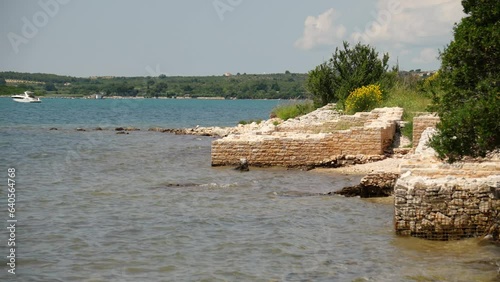 Remains of foundations Roman villa Medulin, Istria County, Croatia. Wide angle photo