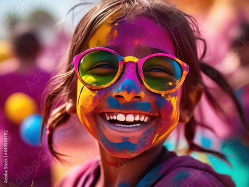 Happy young girl on Holi festival of colors