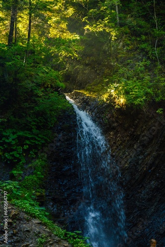 Waterfall in mountains and forest