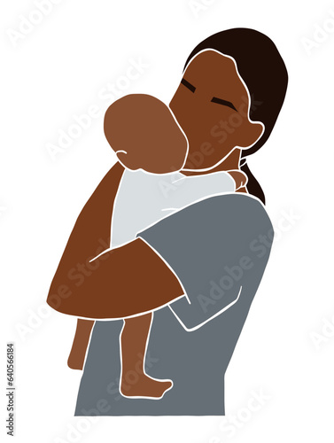 Abstract mother holding a baby illustration. Vector illustration.