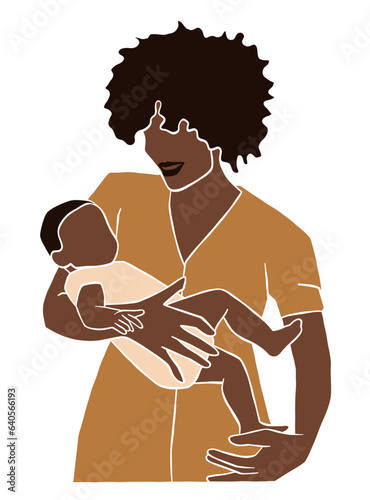 Abstract mother holding a baby illustration. Vector illustration.