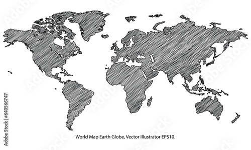 Obraz na płótnie World Map Earth Globe Vector line Sketched Up Illustrator, EPS 10. w salonie