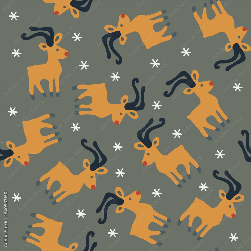 Vector isolated illustration of Christmas deer pattern.
