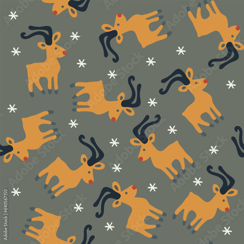 Vector isolated illustration of Christmas deer pattern. 