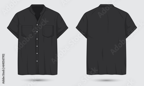 short sleeve black casual shirt template front and back view