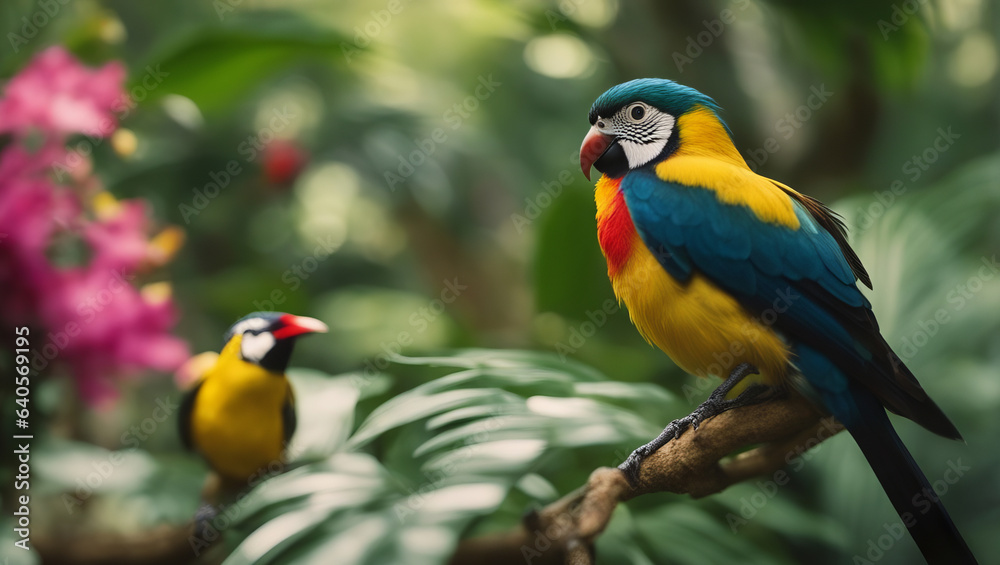Beautiful parrots in the tropical jungle. Beautiful parrots in the tropical jungle.