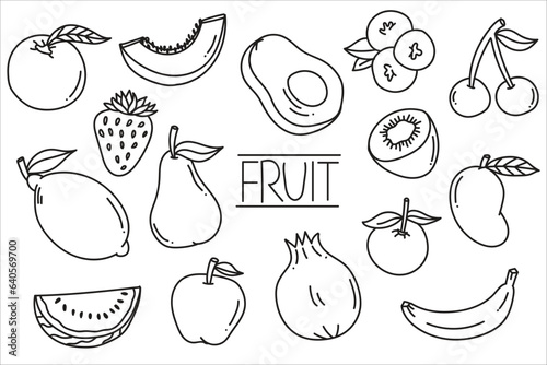 Hand drawn set of fruit doodle illustration various fruit sketch natural tropical fruit organic fruit vegetarian food detox