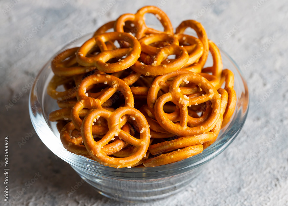 Mini crispy pretzels, food concept photo.