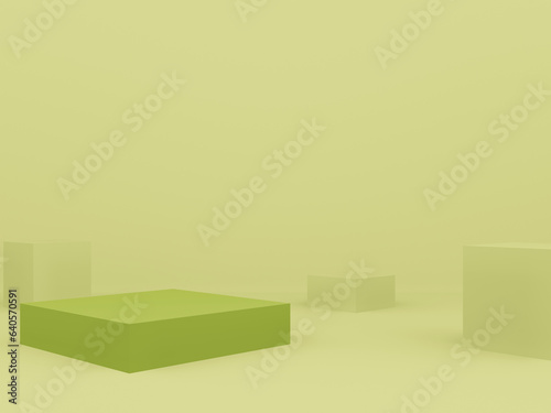 3D green geometric podium. Green background.