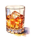 Glass of rum watercolor illustration - Generative AI.