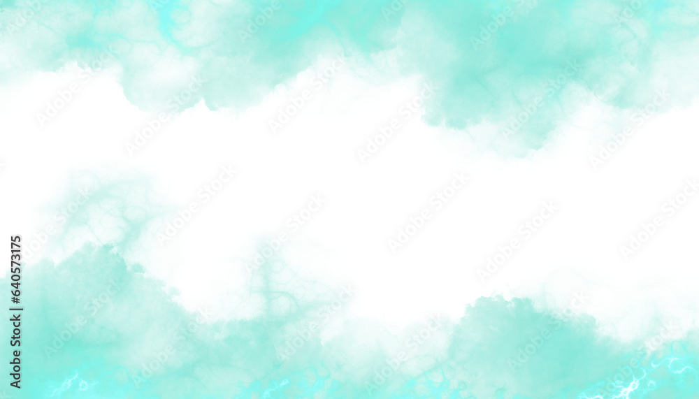 Green sky and clouds, hand painted abstract watercolor background, vector illustration