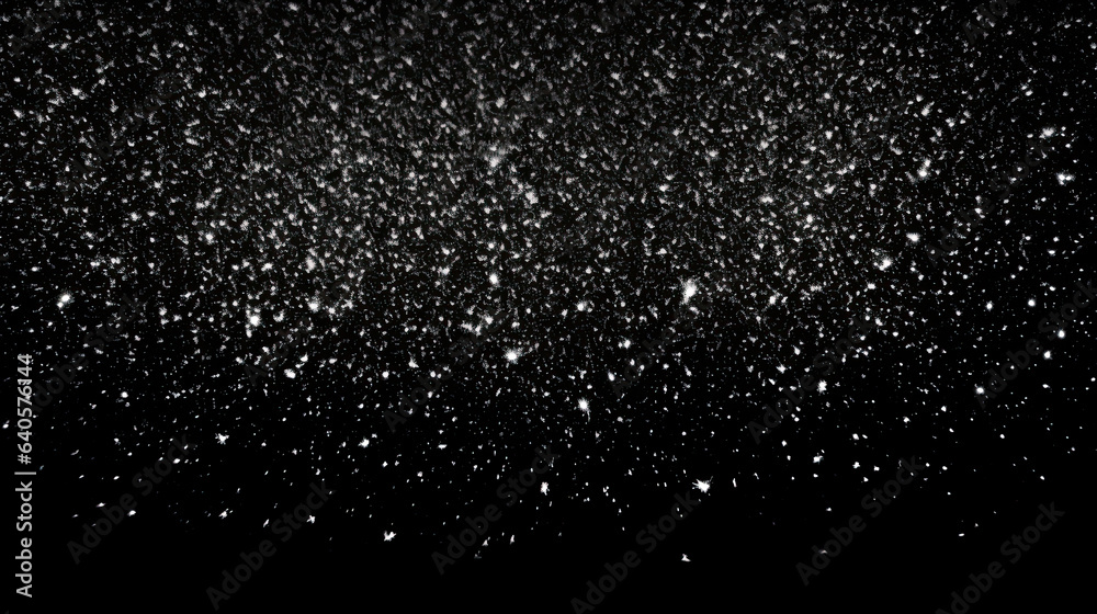 Snow or snowflakes falling texture. Concept of a blizzard or snowfall. Black Matte to use as an overlay. Shallow field of view. - obrazy, fototapety, plakaty 