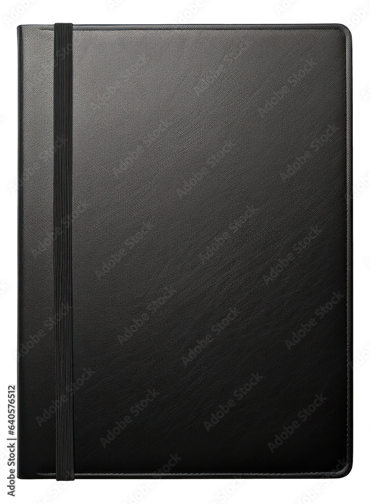 Closed blank black luxury planner book isolated.