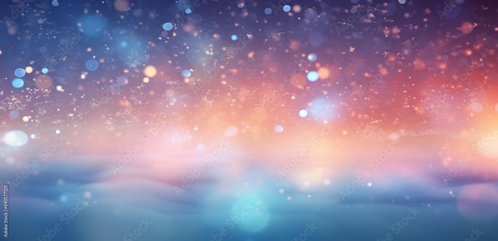 light blue bokeh background with lights and stars in the form of a shaped canvas light white and light beige Pale pink and light indigo add light, Christmas.