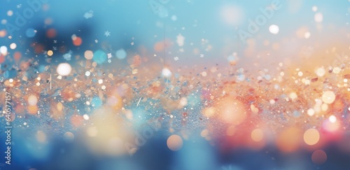 light blue bokeh background with lights and stars in the form of a shaped canvas light white and light beige Pale pink and light indigo add light, Christmas.