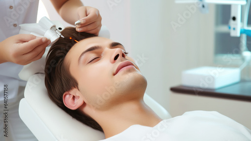 Men getting lifting therapy to stimulate facial health, rejuvenating facial treatment, and therapy massage in a beauty SPA salon, exfoliation, rejuvenation and hydration, cosmetology