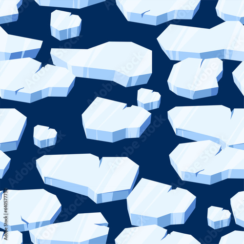Floating ice pattern. Seamless print of glacial ice pieces, endless snowy glacier cubes illustration for wrapping paper textile fabric design. Vector texture of ice cold seamless pattern